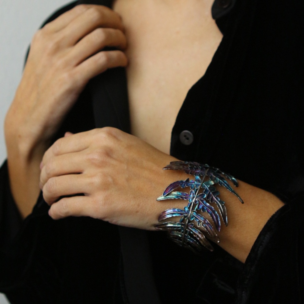 Fern leaf bracelet in colored silver